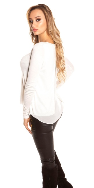 Trendy 2in1 pullover with mullet cut White
